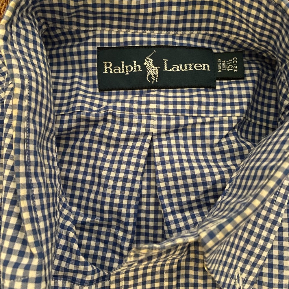 Ralph Lauren Check Print long sleeve shirt 15.5 32/33 Blue NWOT